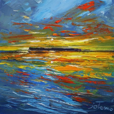Sunset over Isle of Staffa and Fingal's Cave 12x12